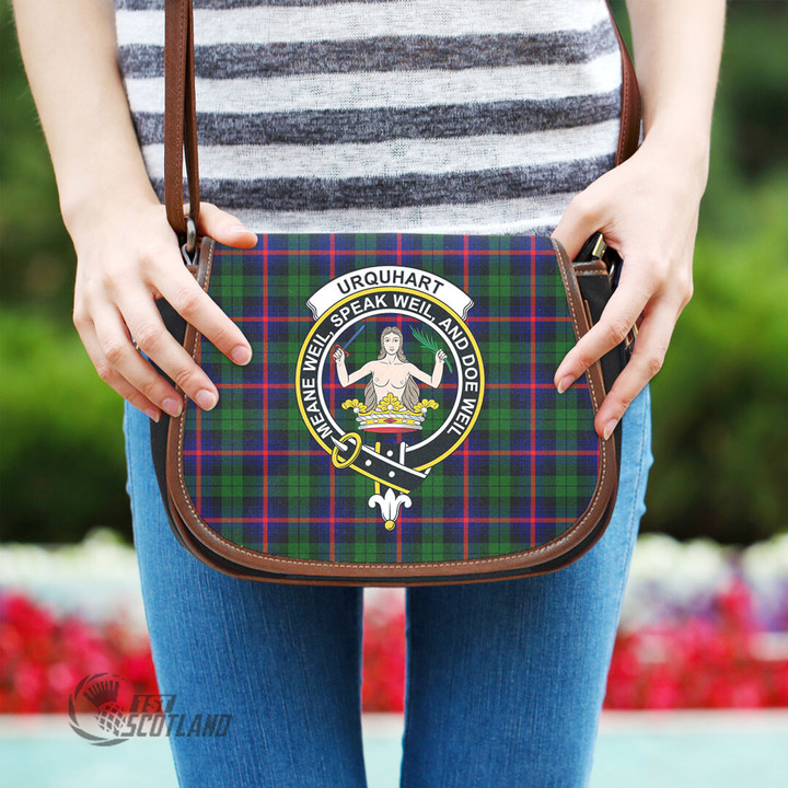 Scottish Urquhart Modern Tartan Crest Saddle Bag Full Plaid