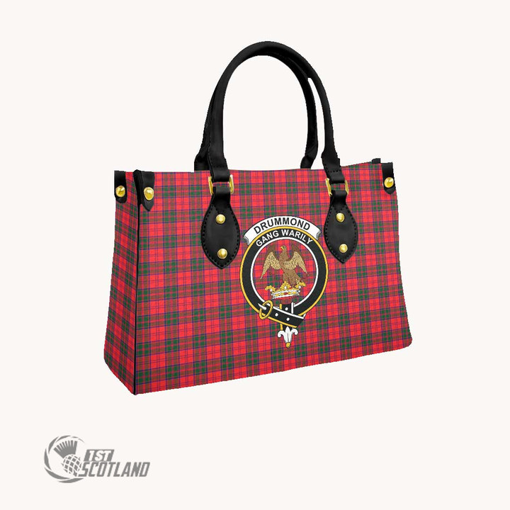 Scottish Drummond Modern Tartan Crest Square Tote Bag Full Plaid