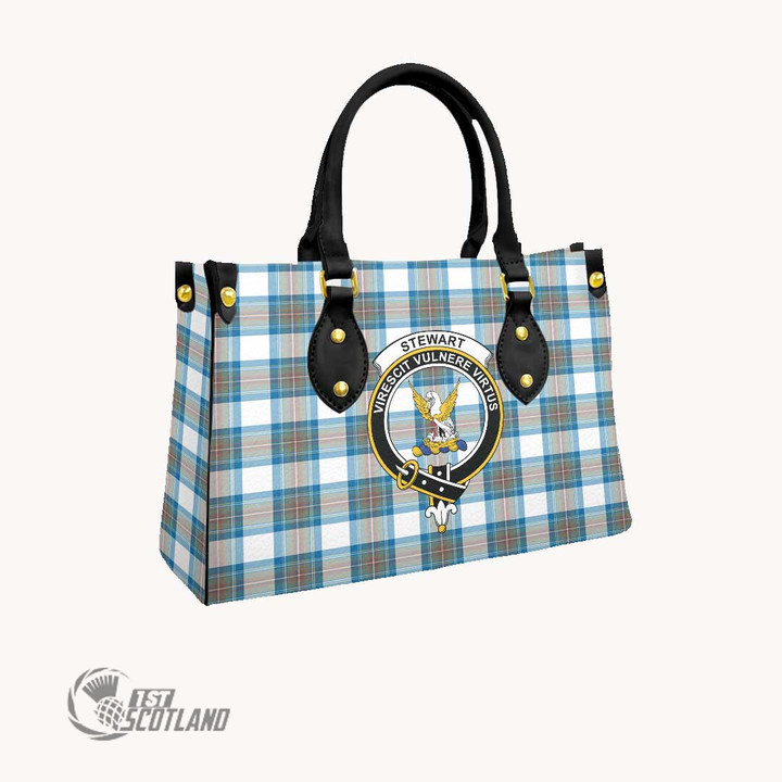 Scottish Stewart Muted Blue Tartan Crest Square Tote Bag Full Plaid