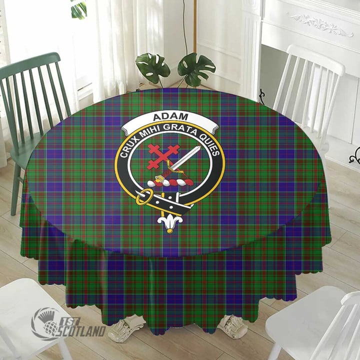 Scottish Adam Tartan Crest Tablecloth Full Plaid