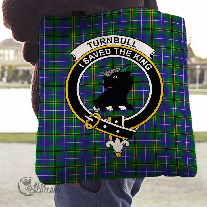 Scottish Turnbull Hunting Tartan Crest Tote Bag Full Plaid