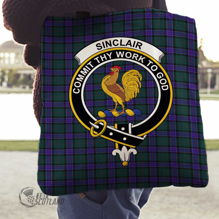 Scottish Sinclair Hunting Modern Tartan Crest Tote Bag Full Plaid
