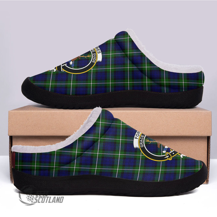Scottish Forbes Modern Tartan Crest Fleece Slippers Full Plaid
