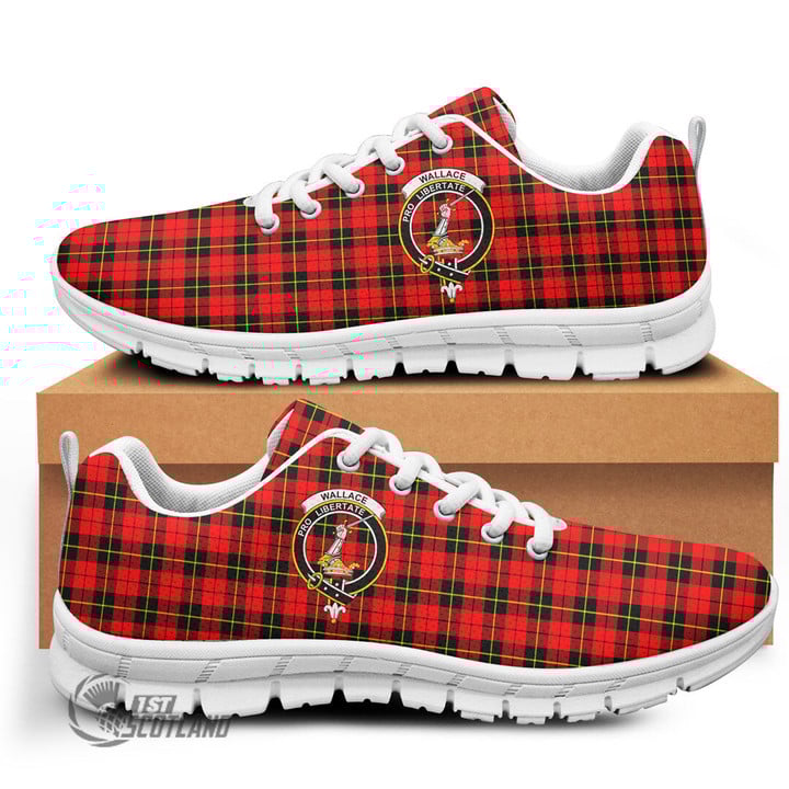 Scottish Wallace Hunting - Red Tartan Crest Sneakers Full Plaid