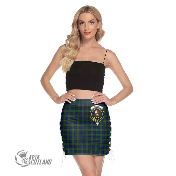 Scottish Campbell Modern Tartan Crest Side Strap Closure Mini Skirt Full Plaid