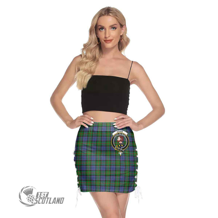 Scottish Paterson Tartan Crest Side Strap Closure Mini Skirt Full Plaid