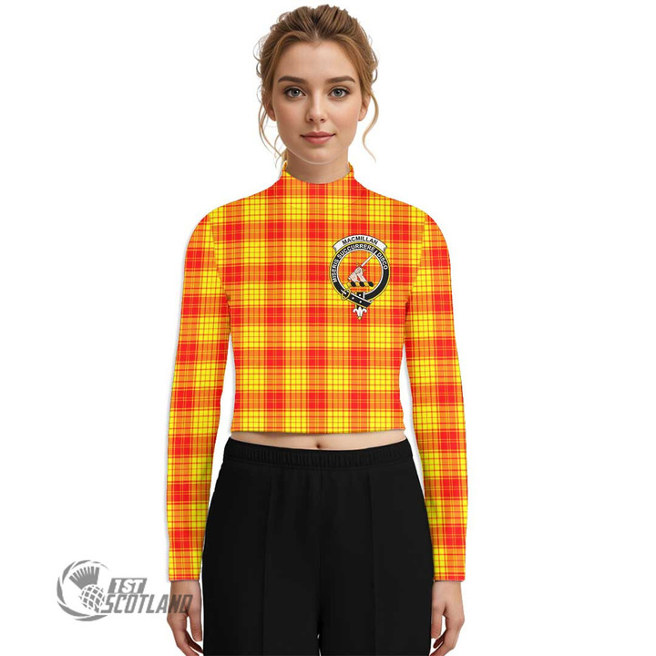 Scottish MacMillan Clan Tartan Crest Women Long Sleeve Turtleneck T-Shirt Full Plaid