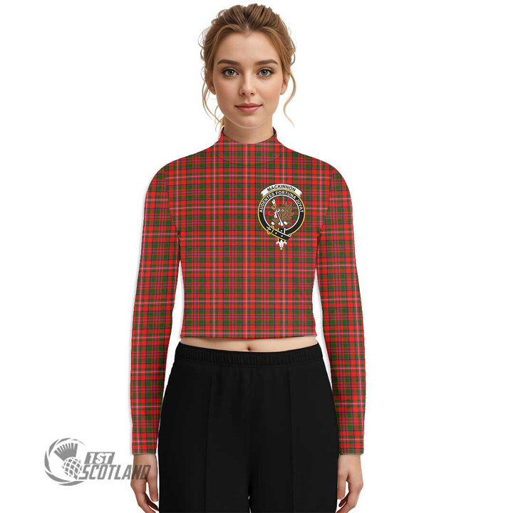 Scottish MacKinnon Modern Tartan Crest Women Long Sleeve Turtleneck T-Shirt Full Plaid