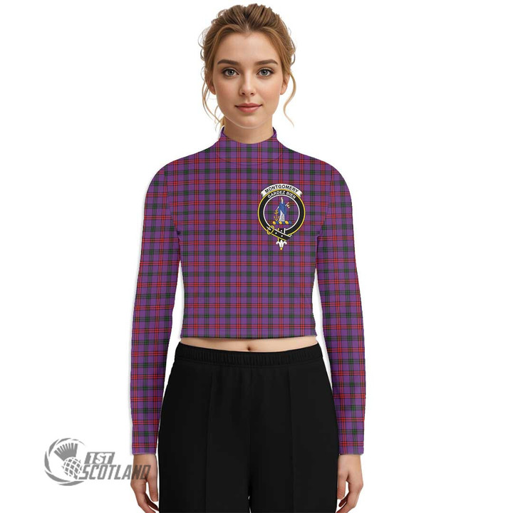 Scottish Montgomery Modern Tartan Crest Women Long Sleeve Turtleneck T-Shirt Full Plaid