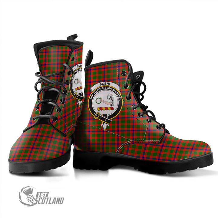 Scottish Skene Modern Tartan Crest Leather Boots Full Plaid