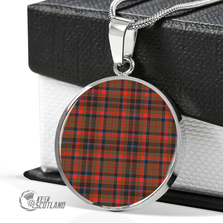 Scottish Cumming Hunting Weathered Tartan Circle Necklace Full Plaid
