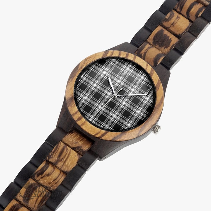 Scottish Menzies Black & White Modern Tartan Indian Ebony Wooden Watch Full Plaid