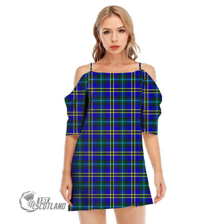 Scottish Weir Modern Tartan Off Shoulder Cami Dress Full Plaid