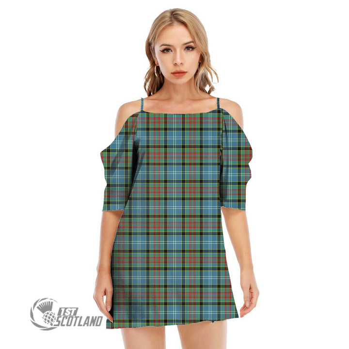 Scottish Paisley District Tartan Off Shoulder Cami Dress Full Plaid