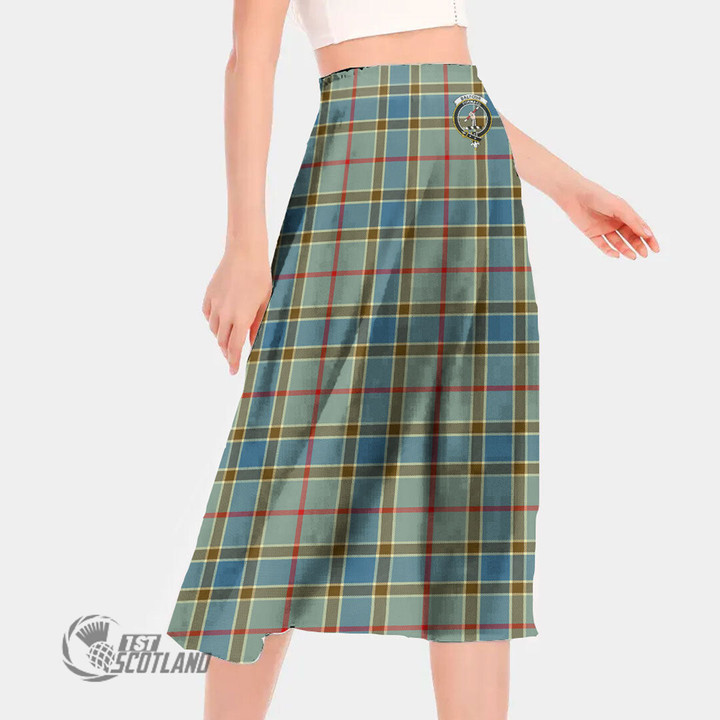Scottish Balfour Blue Tartan Crest Long Chiffon Skirt Full Plaid
