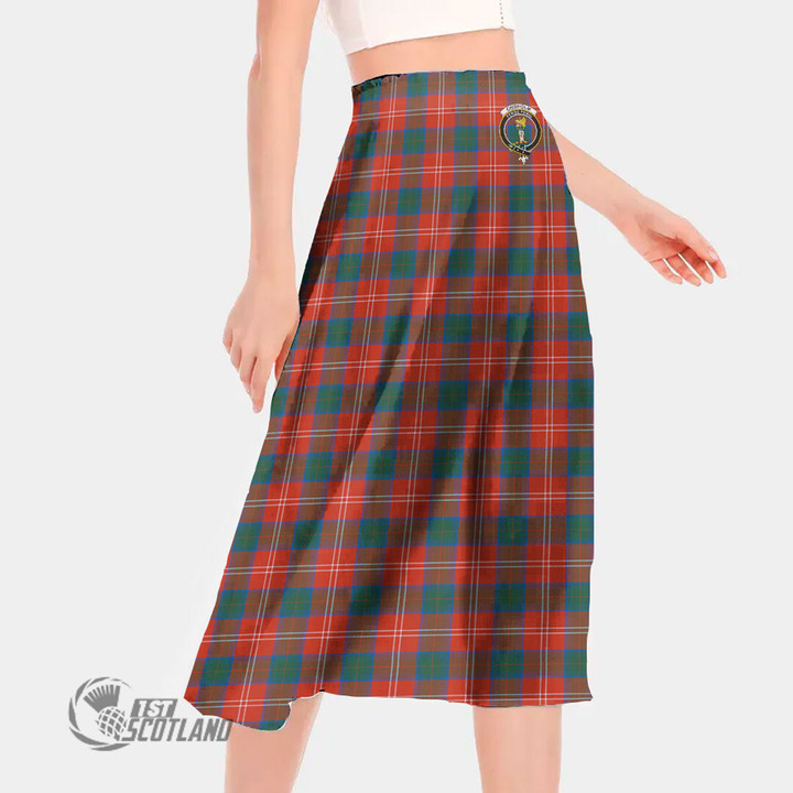 Scottish Chisholm Ancient Tartan Crest Long Chiffon Skirt Full Plaid