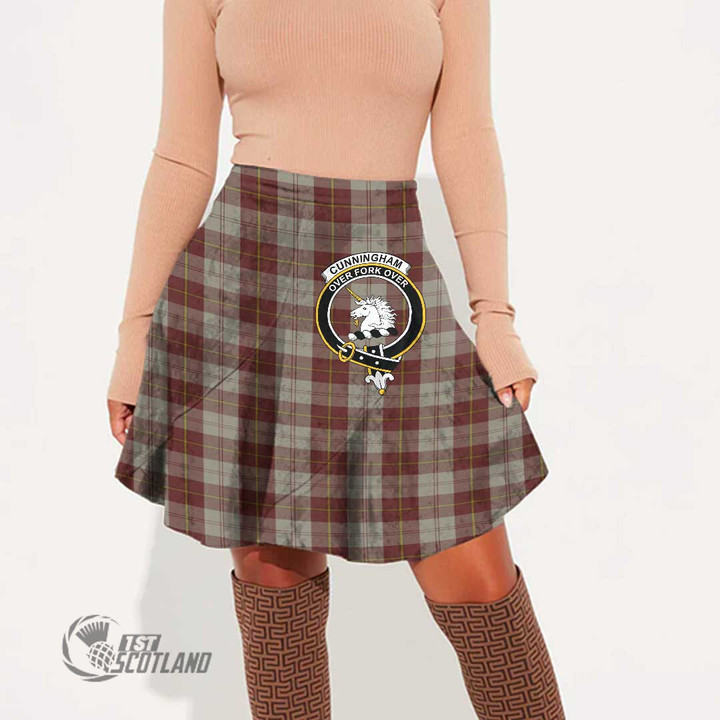 Scottish Cunningham Burgundy Dancers Tartan Crest Mini Skirt Full Plaid