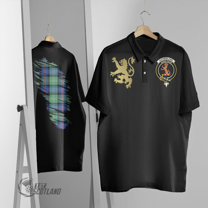 Scottish Sutherland Old Ancient Tartan Crest Polo Shirt Scotland In My Bone With Golden Rampant