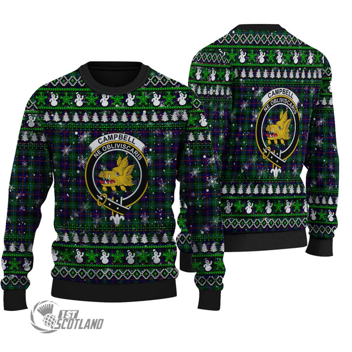 Scottish Campbell of Cawdor Modern Tartan Crest Christmas Knitted Ugly Sweater Shiny