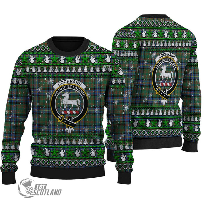 Scottish Cochrane Ancient Tartan Crest Christmas Knitted Ugly Sweater Shiny