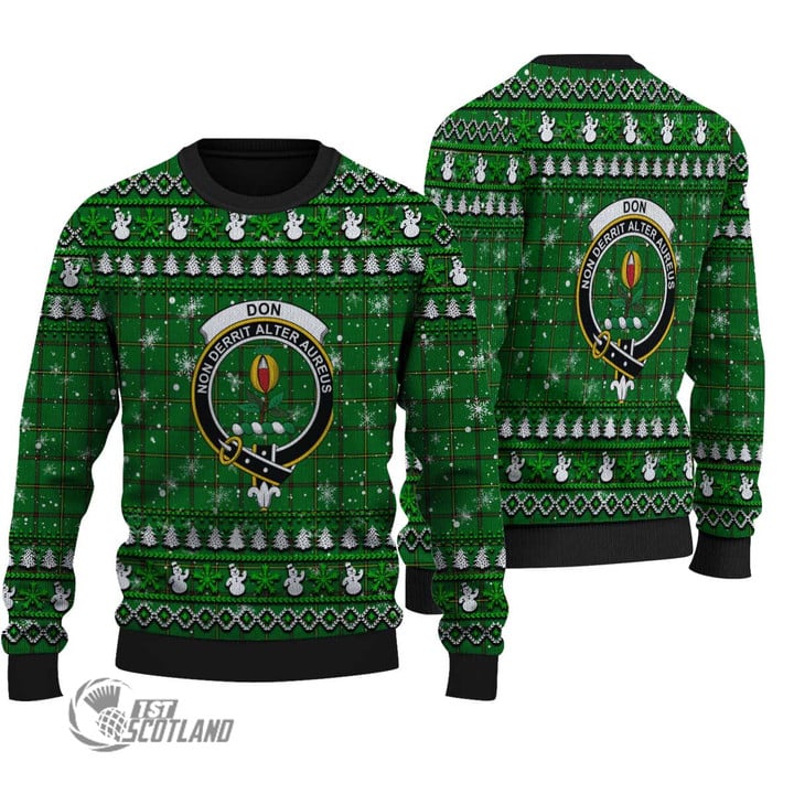 Scottish Don (Tribe-of-Mar) Tartan Crest Christmas Knitted Ugly Sweater Shiny
