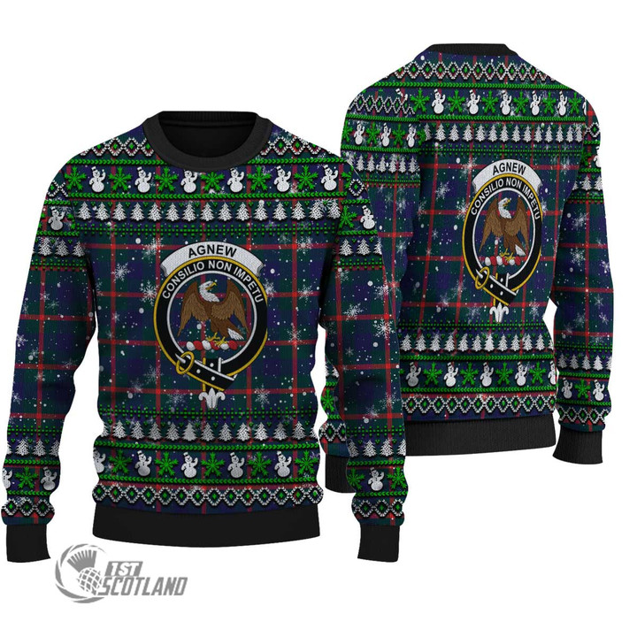 Scottish Agnew Modern Tartan Crest Christmas Knitted Ugly Sweater Shiny
