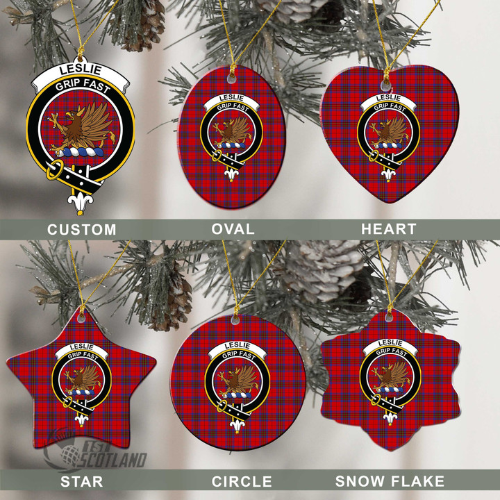 Scottish Leslie Modern Tartan Crest Christmas Ornament Full Plaid