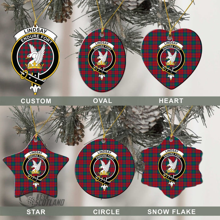 Scottish Lindsay Modern Tartan Crest Christmas Ornament Full Plaid