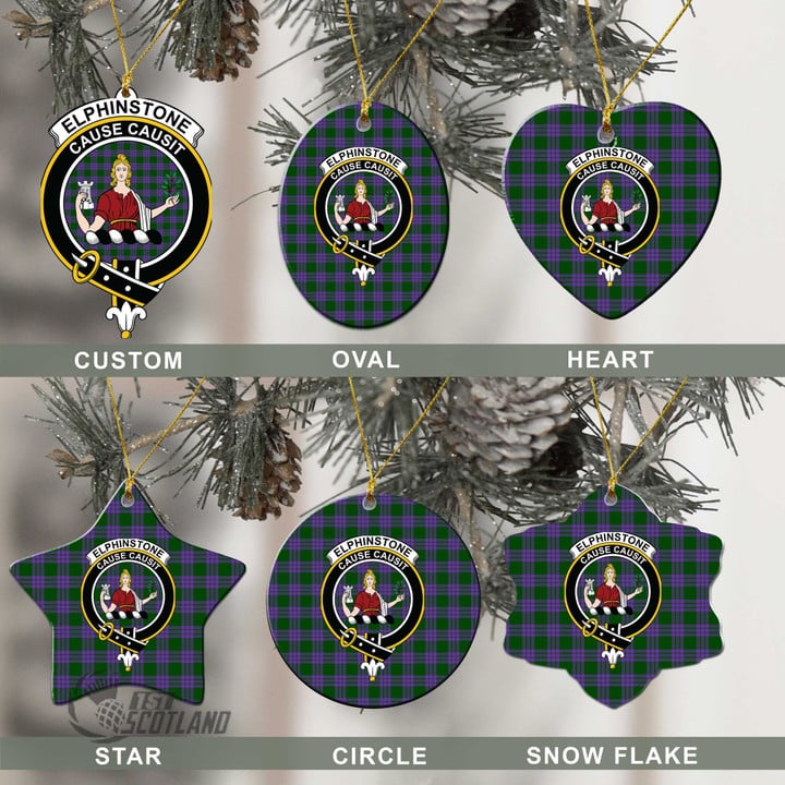 Scottish Elphinstone Tartan Crest Christmas Ornament Full Plaid