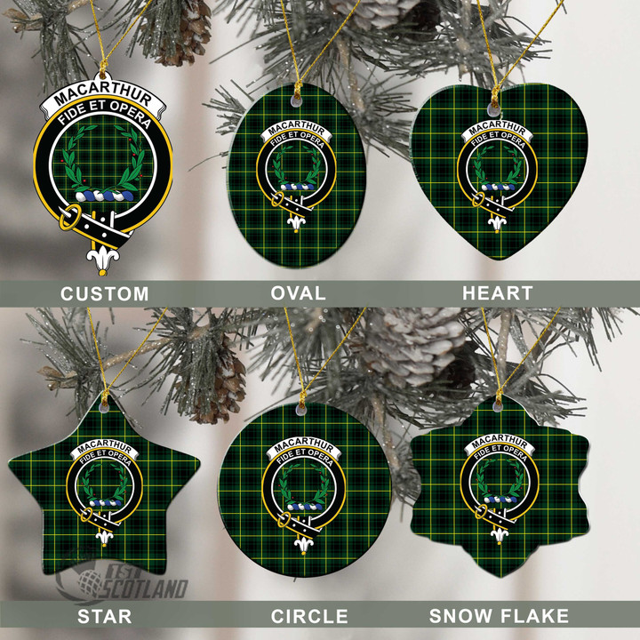 Scottish MacArthur Modern Tartan Crest Christmas Ornament Full Plaid