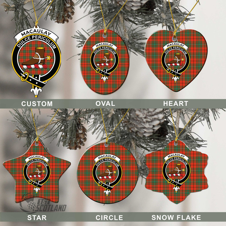 Scottish MacAulay Ancient Tartan Crest Christmas Ornament Full Plaid