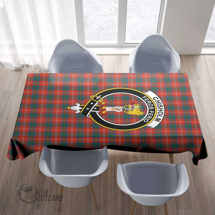 Scottish Chisholm Ancient Tartan Crest Rectangle Tablecloth Full Plaid