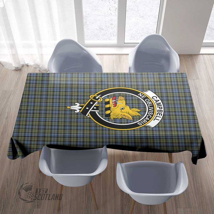 Scottish Campbell Faded Tartan Crest Rectangle Tablecloth Full Plaid