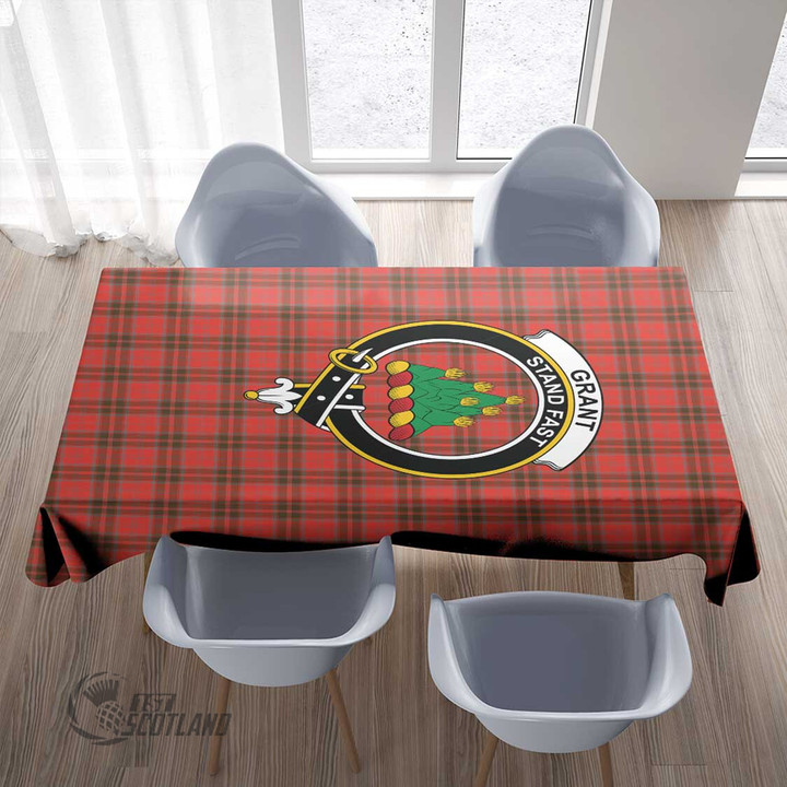 Scottish Grant Weathered Tartan Crest Rectangle Tablecloth Full Plaid