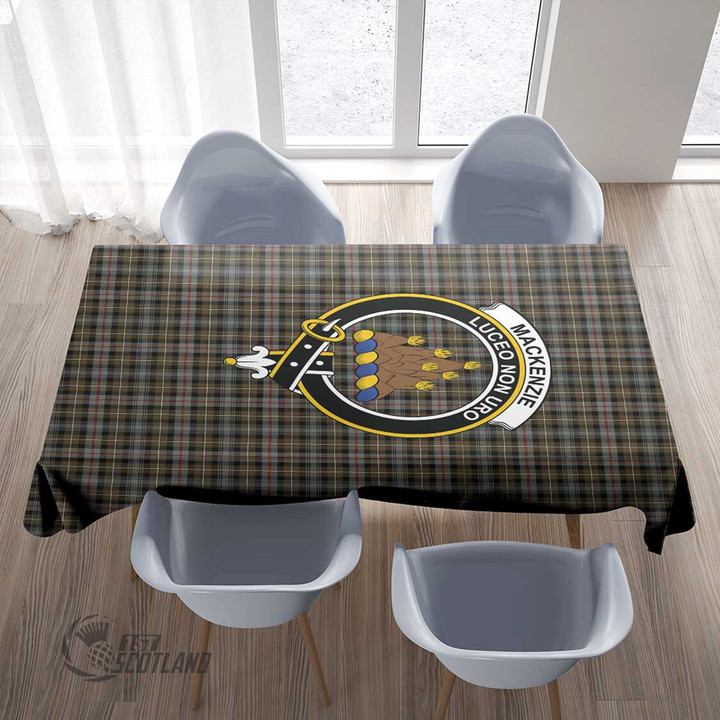 Scottish MacKenzie Weathered Tartan Crest Rectangle Tablecloth Full Plaid