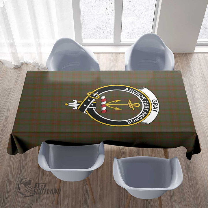 Scottish Gray Tartan Crest Rectangle Tablecloth Full Plaid
