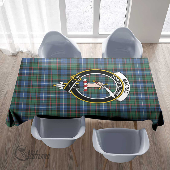 Scottish MacRae Hunting Ancient Tartan Crest Rectangle Tablecloth Full Plaid