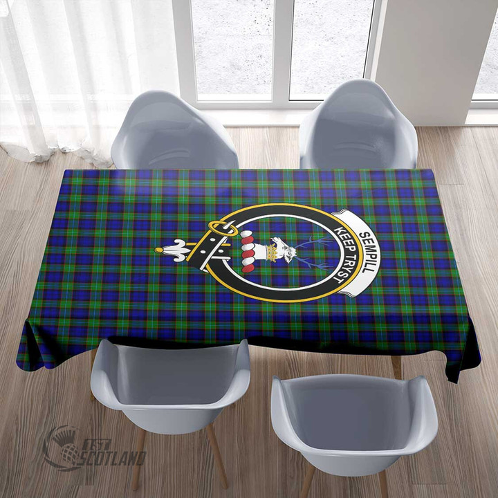 Scottish Sempill Modern Tartan Crest Rectangle Tablecloth Full Plaid