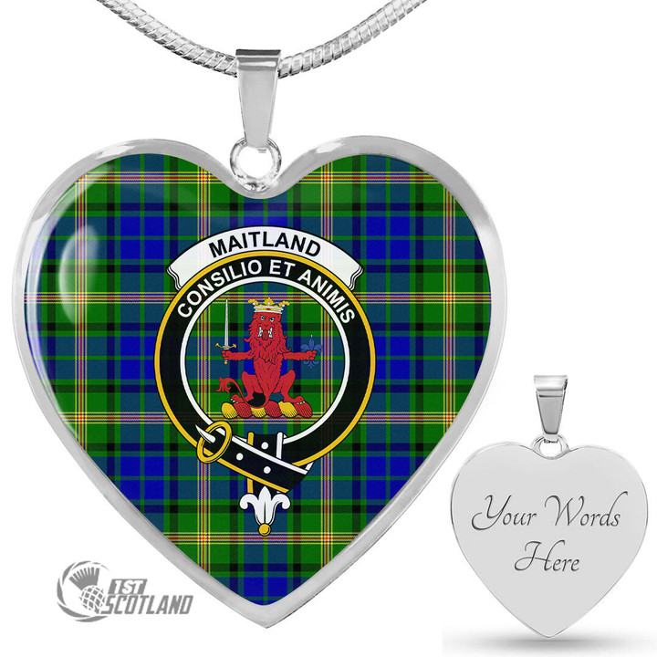 Scottish Maitland Tartan Crest Heart Necklace Full Plaid