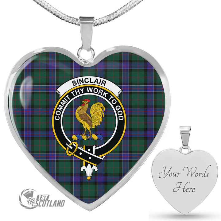 Scottish Sinclair Hunting Modern Tartan Crest Heart Necklace Full Plaid