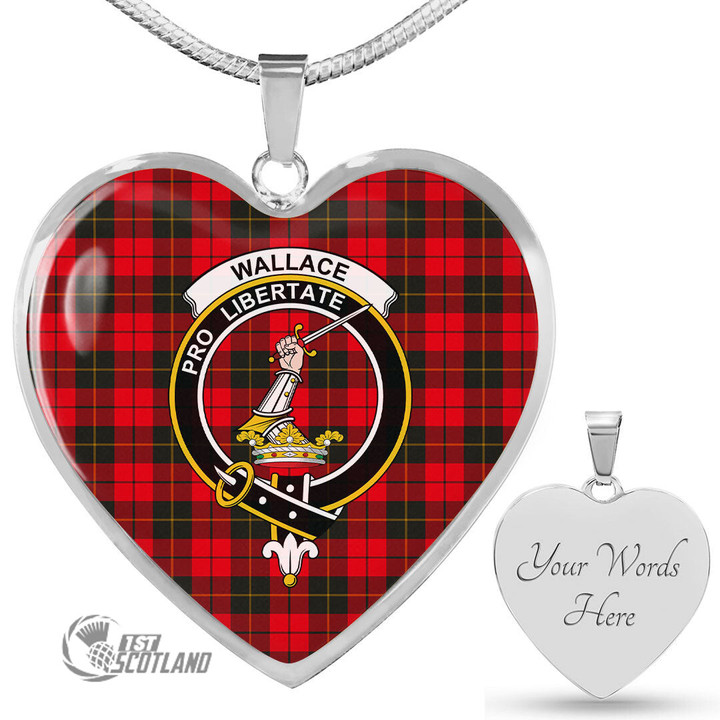 Scottish Wallace Weathered Tartan Crest Heart Necklace Full Plaid