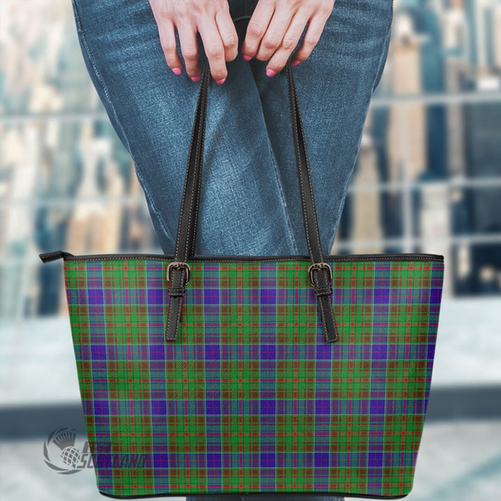 Scottish Adam Tartan Leather Tote Bag Full Plaid