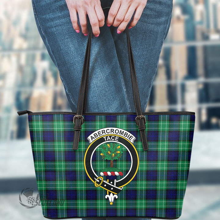 Scottish Abercrombie Tartan Crest Leather Tote Bag Full Plaid