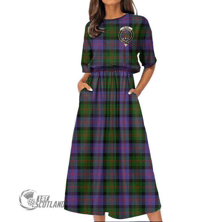 Scottish Blair Modern Tartan Crest Elastic Waist Dress Full Plaid