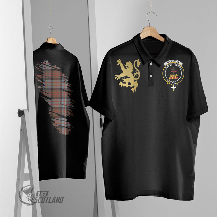 Scottish Cameron of Erracht Weathered Tartan Crest Polo Shirt Scotland In My Bone With Golden Rampant