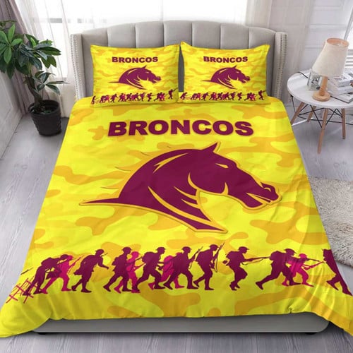 Love New Zealand Bedding Set - Brisbane Broncos Anzac Day Gold Style - Rugby Team Bedding Set