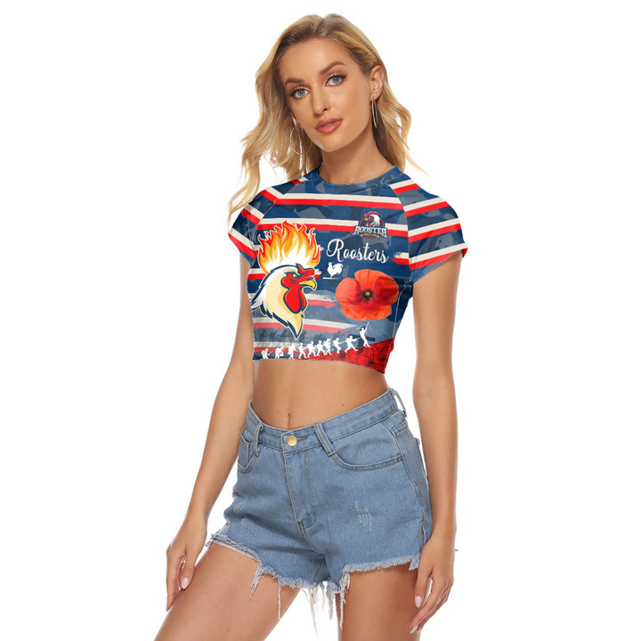 Love New Zealand Clothing - Sydney Roosters Anzac Day New Style Women's Raglan Cropped T-shirt A35 | Love New Zealand