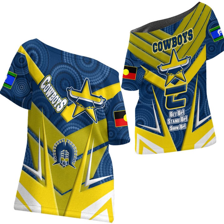 Love New Zealand Clothing - North Queensland Cowboys Naidoc 2022 Sporty Style Off Shoulder T-Shirt A35 | Love New Zealand