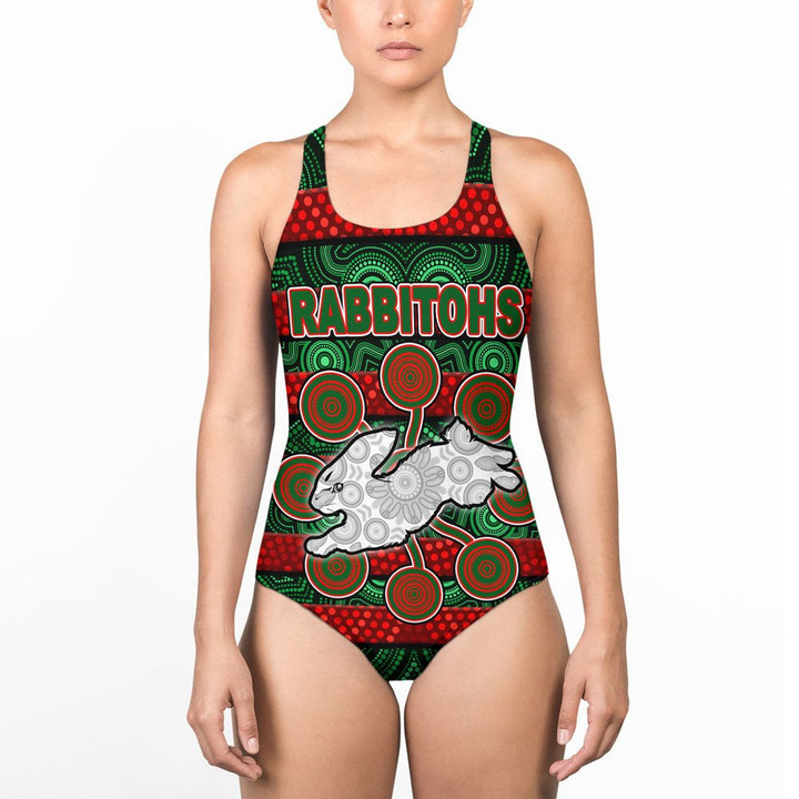 Love New Zealand Clothing - South Sydney Rabbitohs Aboriginal Women Low Cut Swimsuit A35 | Love New Zealand