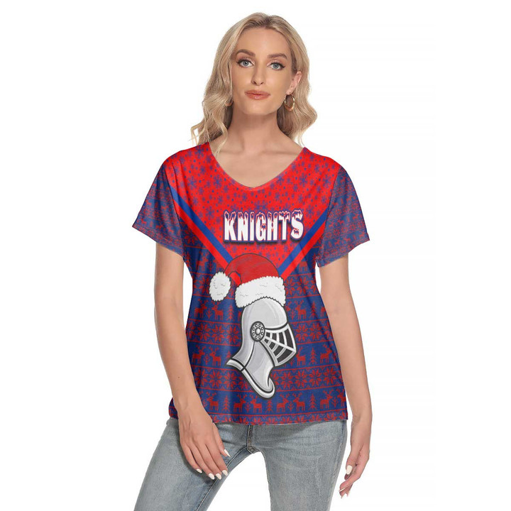 Love New Zealand  Clothing - Newcastle Knights Christmas Women's Deep V-neck Short Sleeve T-shirt A31